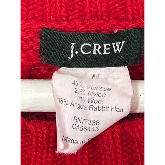 J.Crew Red Cable Knit Wool Angora Blend Sweater Women’s Medium Holiday - Picture 7 of 15